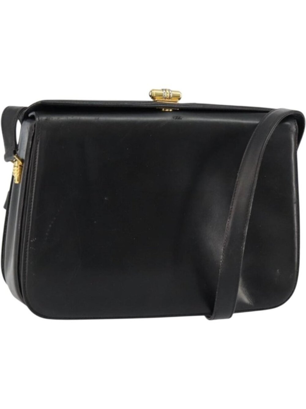 GUCCI Shoulder Bag Leather Black Gold